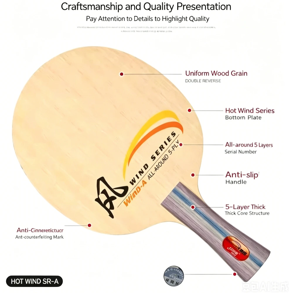 Orignal DHS Wind Series Table Tennis Blade Full Pure 5Ply Wood Ping Pong Blade SR-A SR-B Professional Table Tennis Racket