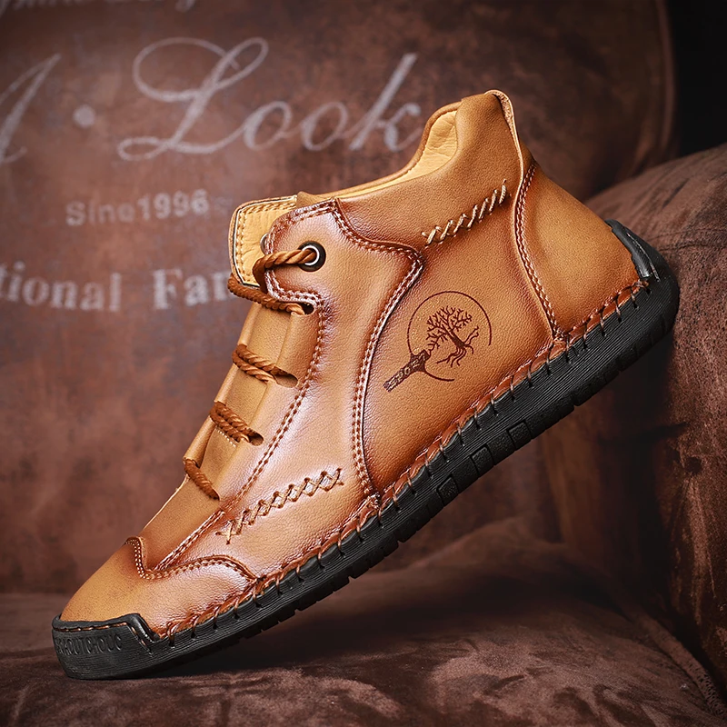 Classic Mens Ankle Boots Lightweight Mens Designer Boots Handmade Men Boots Outdoor Sneakers Leather Work Boots Plus Size 38-48