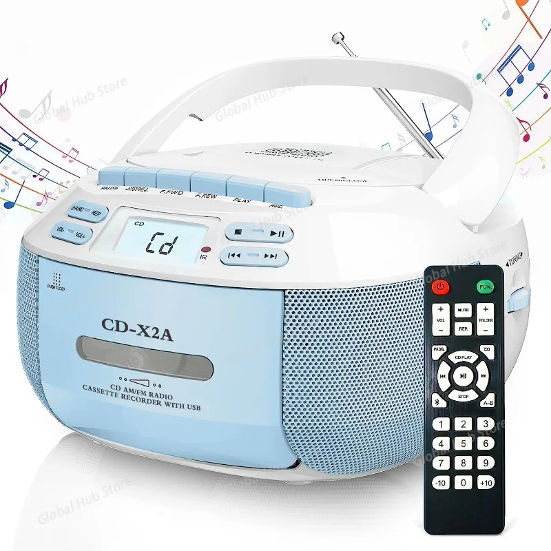 

Multi-functional Portable Stereo Bluetooth CD Player with Cassette, USB and AM/FMS Radio