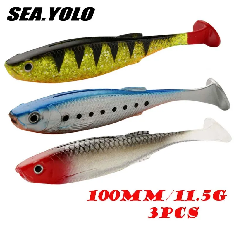 

Sea.Yolo 3pcs 10cm/11.5g Fishing Lure T-tail Soft Bait 3d Eye Artificial Biomimetic Fishing Bait For Bass