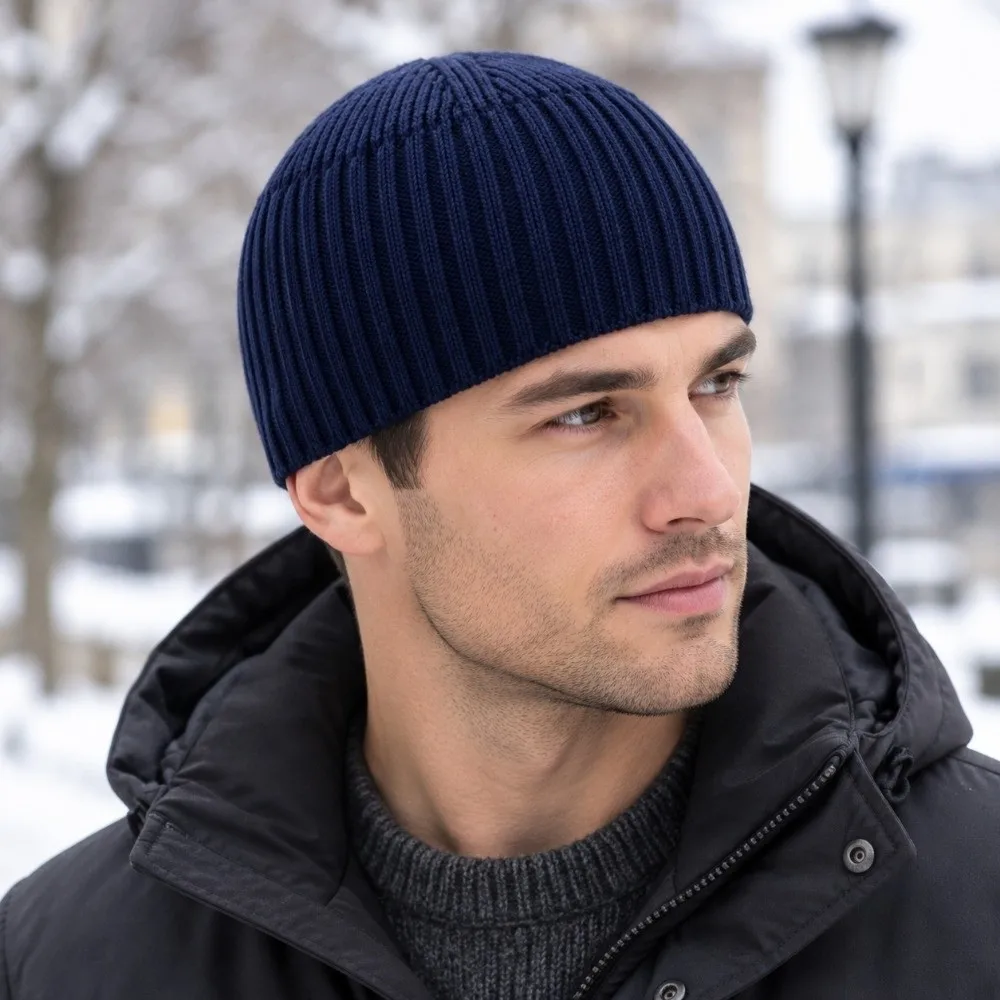 Gift Soft Striped Knitted Beanie Solid Color Lightweight Short Crochet Landlord Cap Windproof Thermal Warm Men Cap Driving