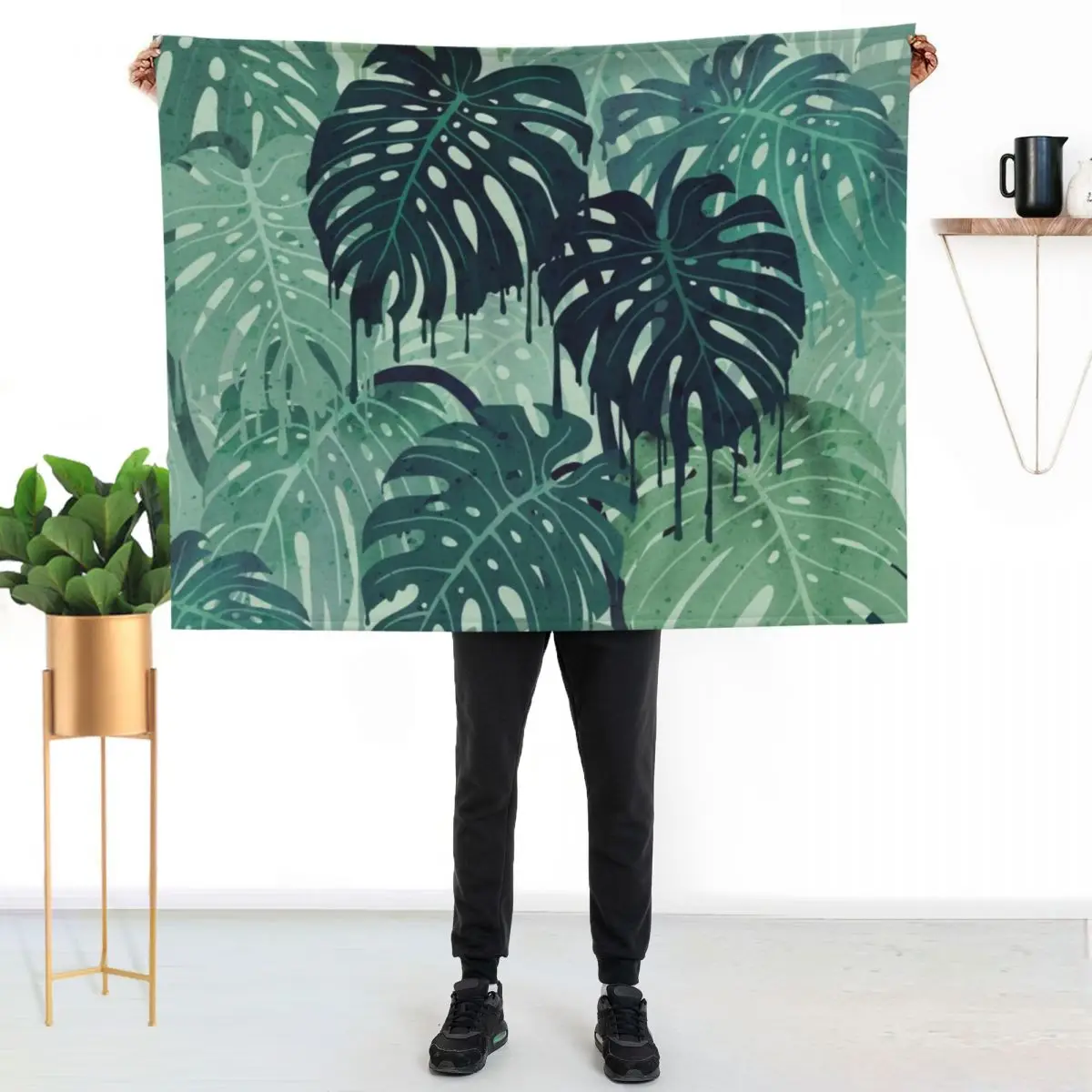 Monstera Melt (in Green) Throw Blanket funny gift Polar warm for winter valentine gift ideas Large Decoratives Blankets
