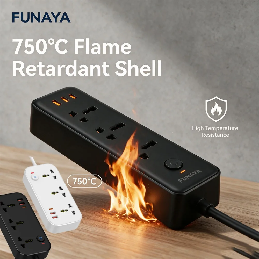 FUNAYA Universal Power Strip with EU US UK AU Multi Plug USB A C QC3.0 PD20W  Extension Cable Electric Outlets for Office Travel