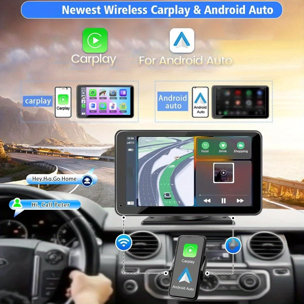 7.0 inch Car Radio Multimedia Video Player Wireless Carplay And Wireless Android Auto Portable Universal Touch Screen