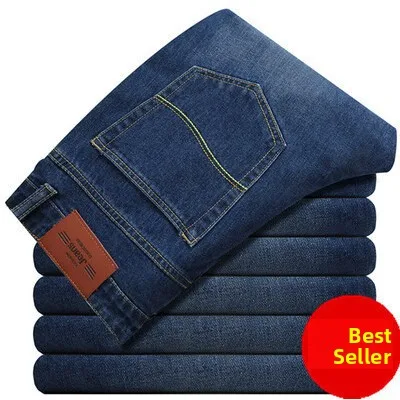 

New Men's Elastic Denim Pants Loose Straight Leg Workwear Casual High Waist Long Trousers Versatile plus Size Jeans