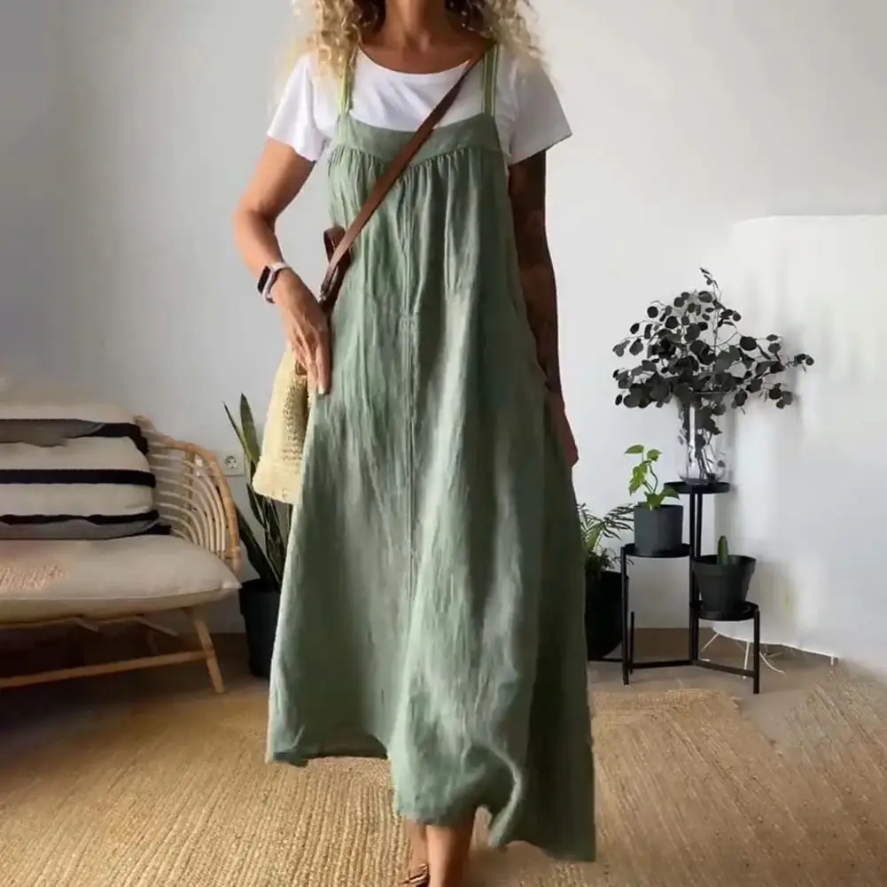 

Bohemian Style Dress Bohemian Style Women's Summer Suspender Dress with Side Pockets A-line Midi Sundress Pure Color Backless