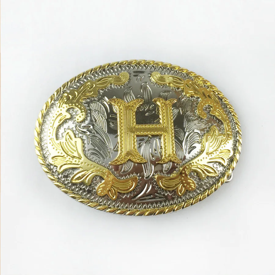 White K Gold Pattern 26 English Letter Belt Buckle Fashion Casual Gold Buckle for Men's Leather Belt