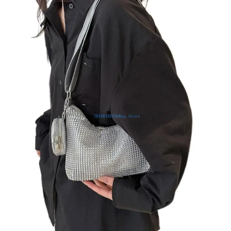 

63HC Stylish and Durable PU Crossbody Bag Shoulder Bags Handbagwith Glittering Decor