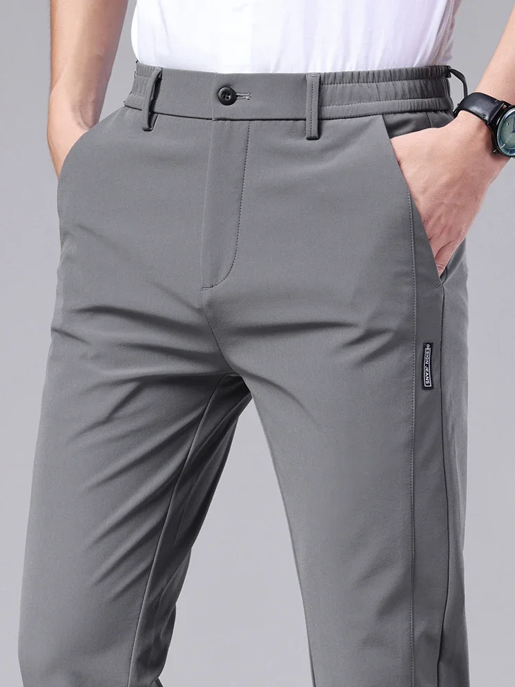 Summer and autumn men's casual pants, high-end solid color casual trousers, straight leg slim pants, simple and elastic