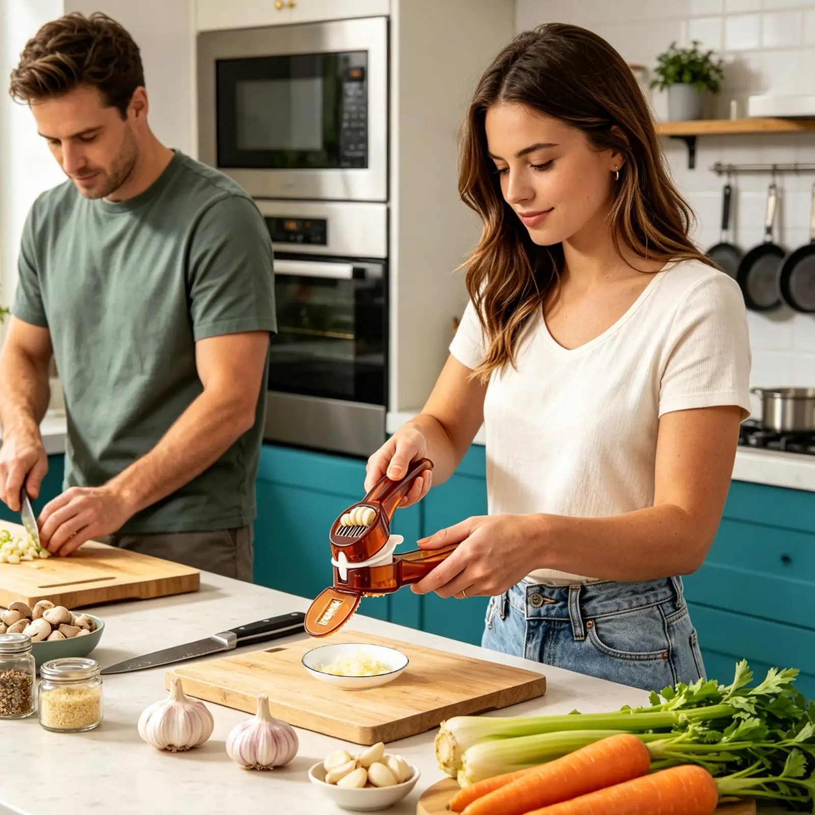 Garlic Crusher Multi-Functional Easy Squeeze Kitchen Slicer 2-in-1 Garlic Press And Slicer For Cooking Meal Prep Home Restaurant
