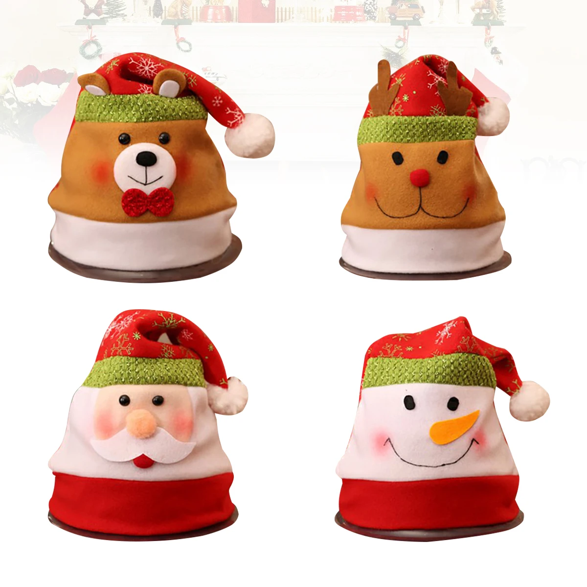 

4pcs Christmas Party Hats Santa Hats Festive Costume Accessories Adult s Snowman Reindeer Bear Shape Comfortable