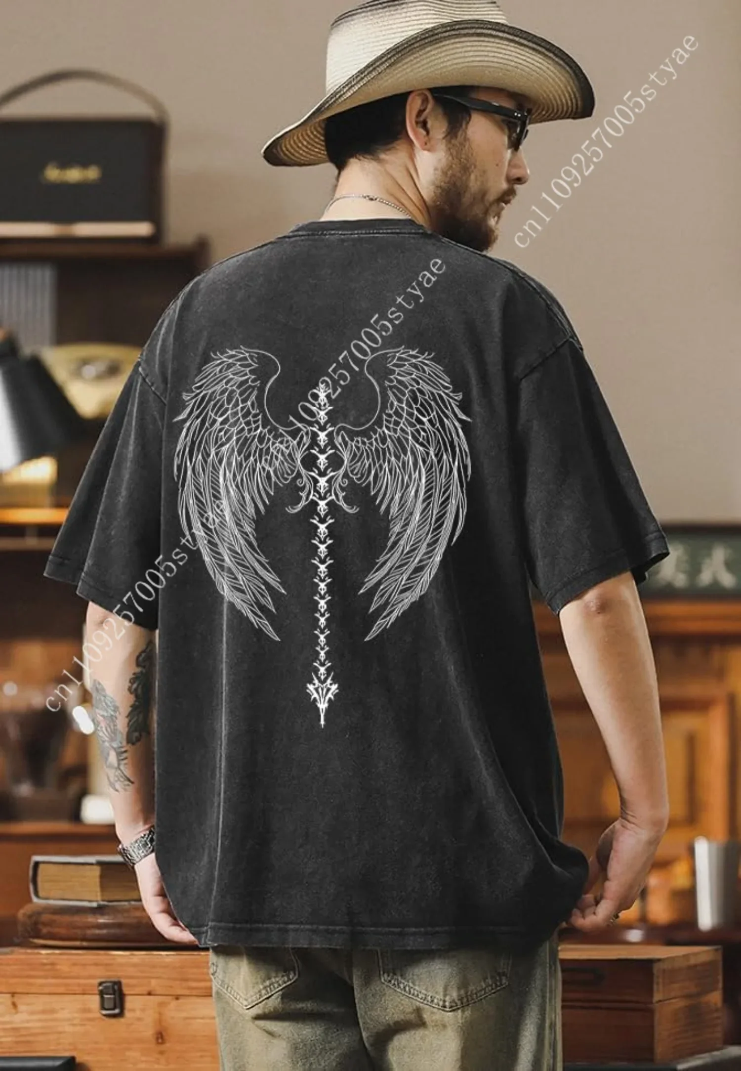 Men's Y2K Acid Wash Gothic Graphic T-Shirts Skull Print Vintage Oversized Washed Tees Grunge Clothes