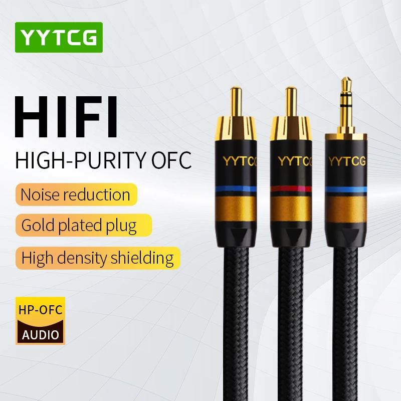 HiFi 3.5mm to 2 Rca Audio Cable OFC AUX 3.5 Stereo Jack RCA Y Splitter Cable for MP3 MP4 PC Phone Amplifiers Mixer