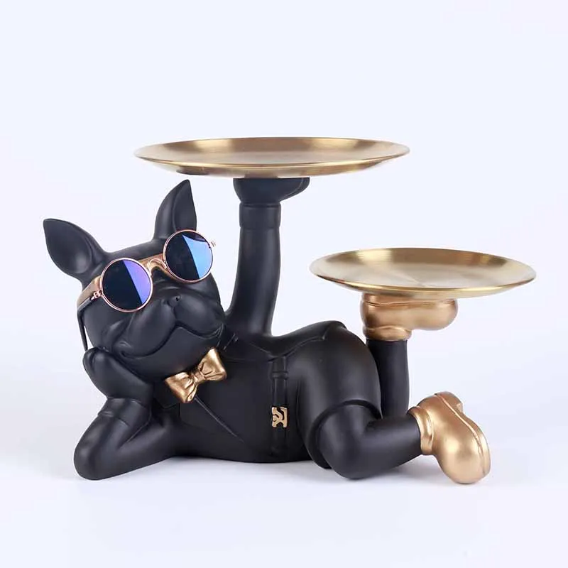 Resin Decor Dog Butler Statue Tray for Storage Table Live Room Color French Bulldog Ornaments Animal Figurines Art Craft Gift