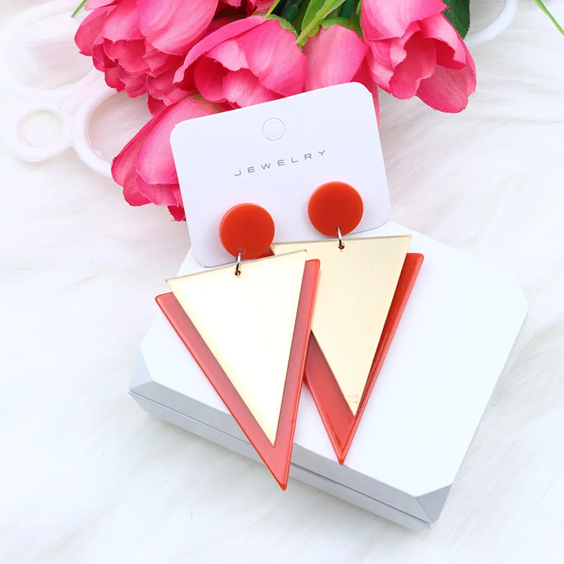Vintage Mirror Acrylic Earrings Colorful Fashion Overlap Mirror Shiny Triangle Fluorescent Earrings Fashion Jewelry Gift