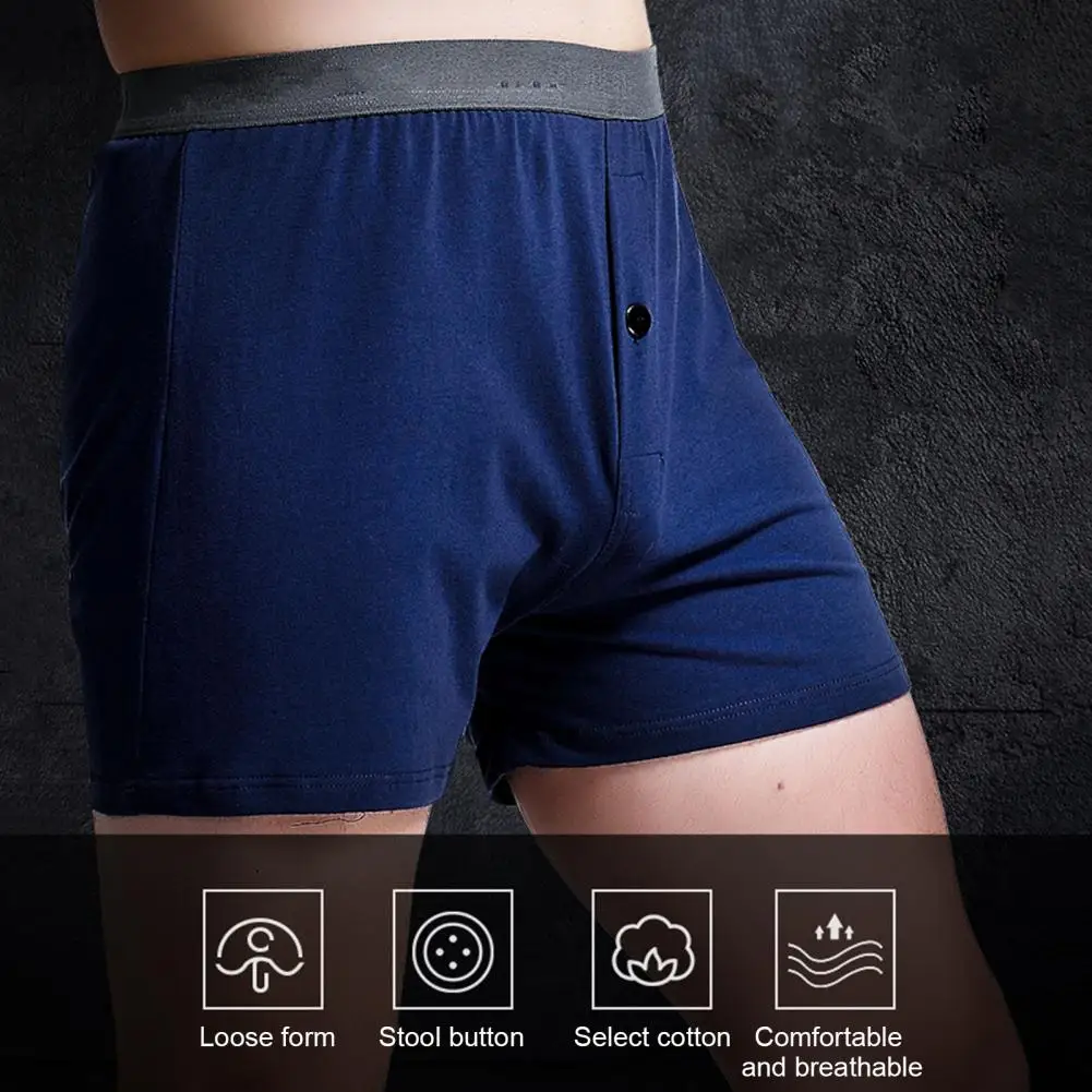 Men Boxer Underwear Mid-rise Elastic Waistband Front Button Decor U-Convex Shorts Panties Comfortable Sleepwear Daily Wear