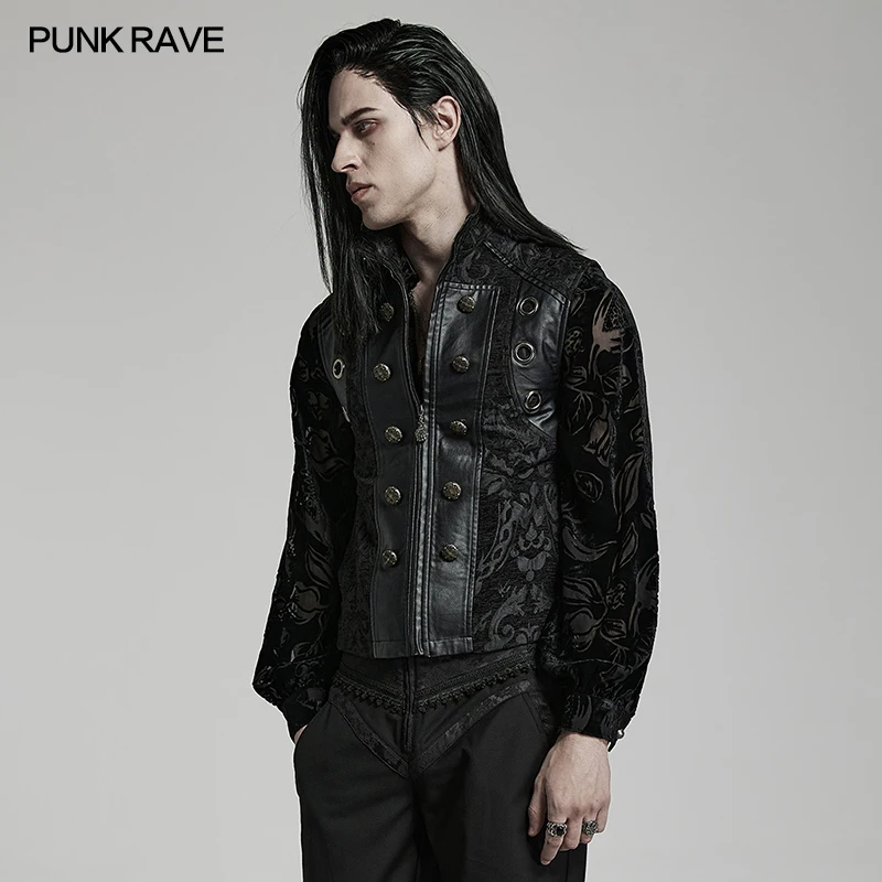 PUNK RAVE Victorian Gothic Black Jacquard Vest Men Steampunk Ornate Visual kei Waistcoat WY1489 BLACK