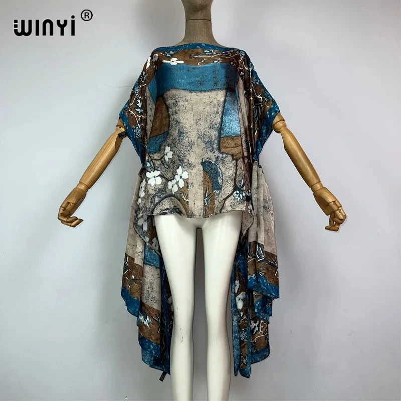 WINYI boho printy kobiety letnia moda impreza sukienka plażowa Africa Lady kaftan wakacje sexy kobiece okrycie plażowe do elegancka sukienka