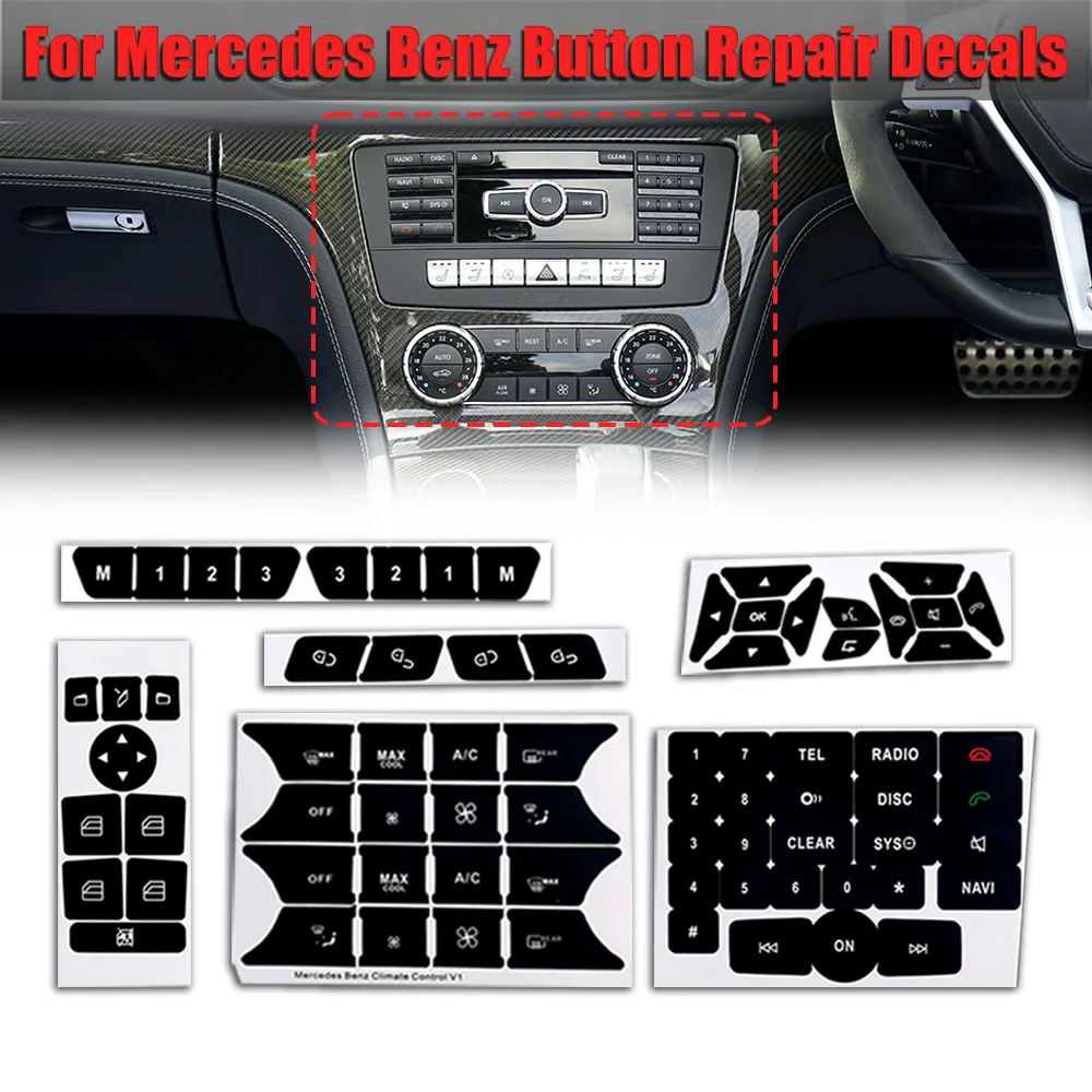 

Car Button Repair Sticker Matte Black Decals Stickers With Navigation Repair Set Fit For Mercedes Benz CLS C218 SLK W172 W204