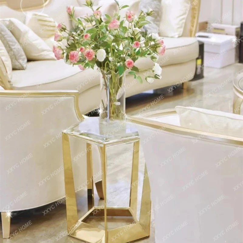 American light luxury champagne gold sofa side table, diamond crystal corner table