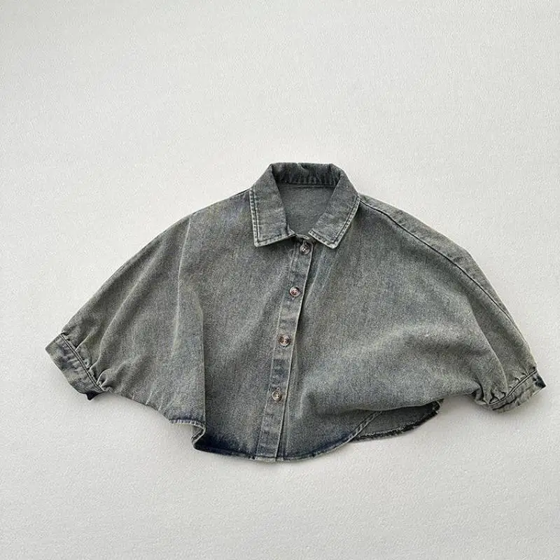 

2025 Autumn New Children Loose Denim Cardigan Girls Vintage Dolman Sleeve Jacket Fashion Kids Boys Casual Coat Baby Clothes