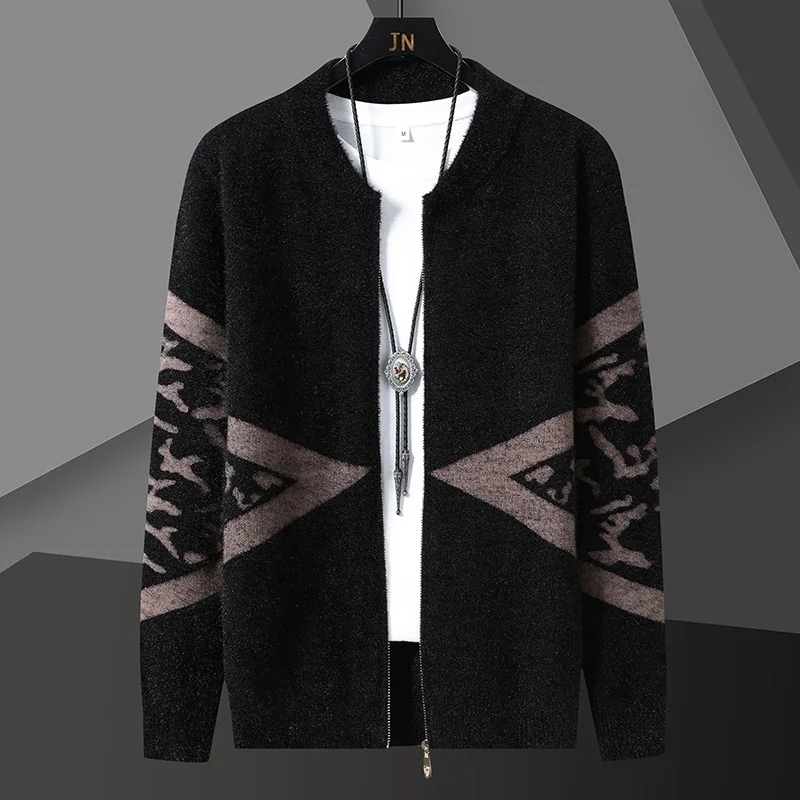 

2023 Fashion Knit Striped Cardigan Jacket Men Korean Plus Size Woolen Coat Autumn Designer Color Contrast Cardigan Men Long Coat