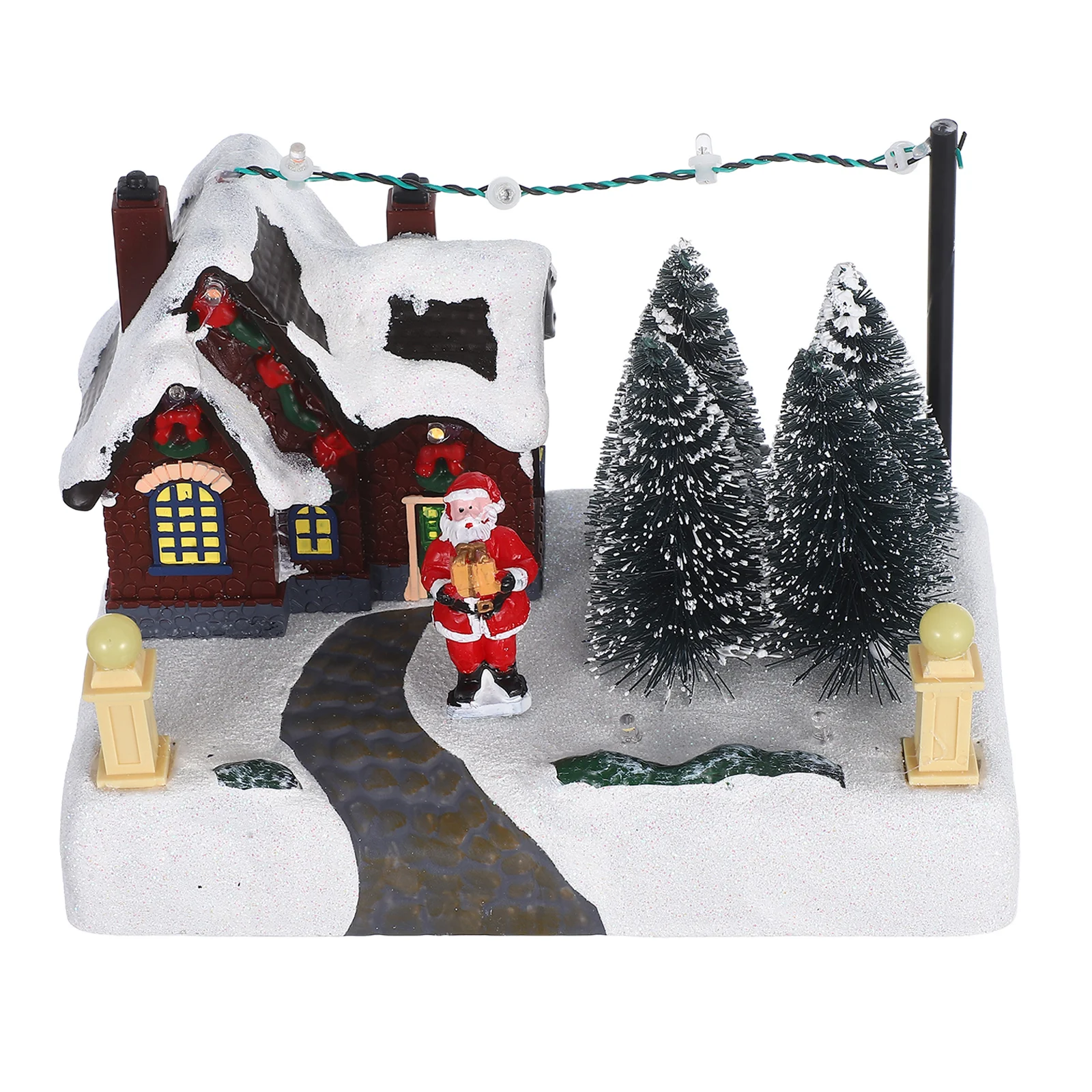 

Glowing Christmas House Resin Music Box Ornament Lighted Mini Centerpiece Holiday Decor Led Luminous Small Night