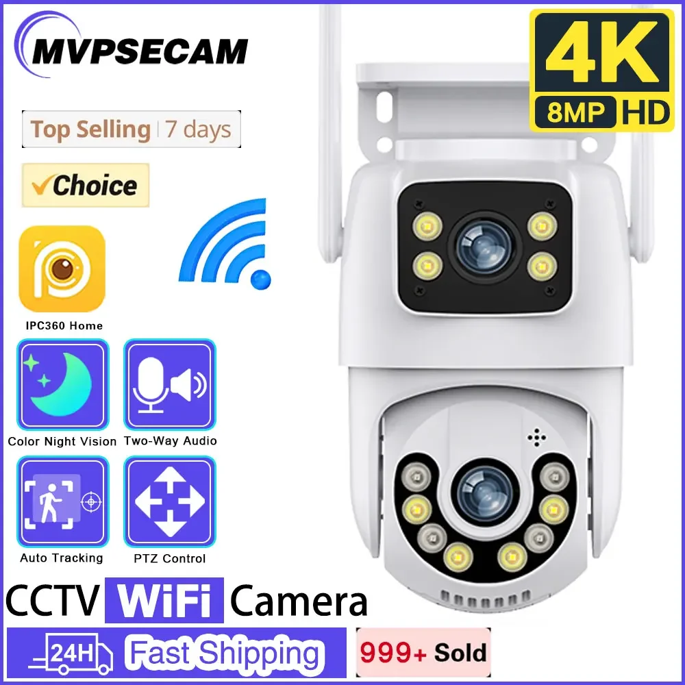 

4K 8MP Dual Lens WIFI IP Camera Dual Screen PTZ Camera Outdoor Auto Tracking Security Camera Two-Way Audio Surveillance Cameras