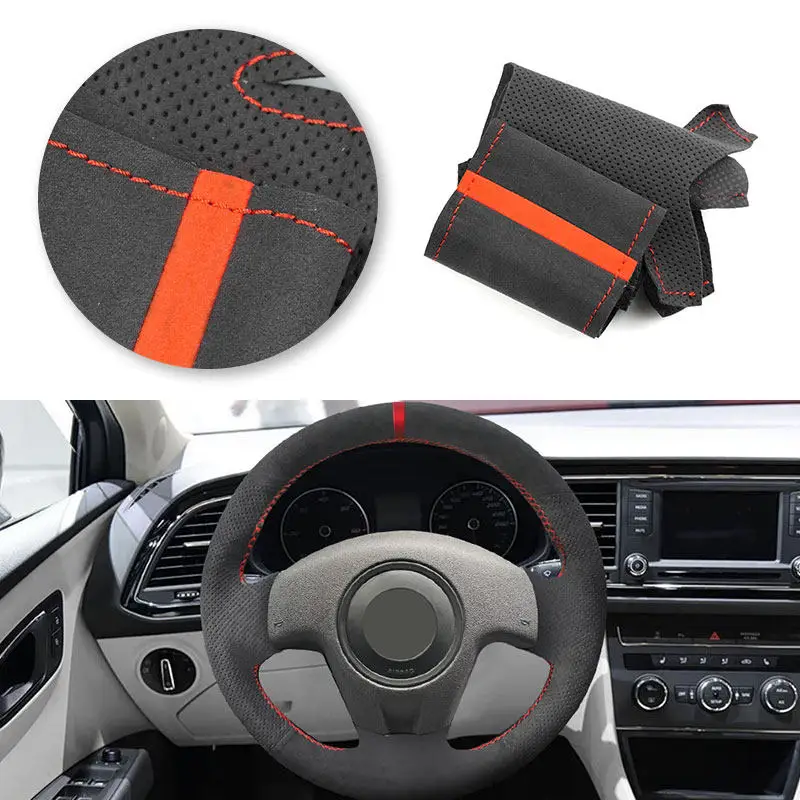 

Ручная оплетка для автомобиля-стайлинг для Seat Ibiza 2004 2005 2006, рулевое колесо 1,2 мм, замшевая перфорированная кожаная накладка