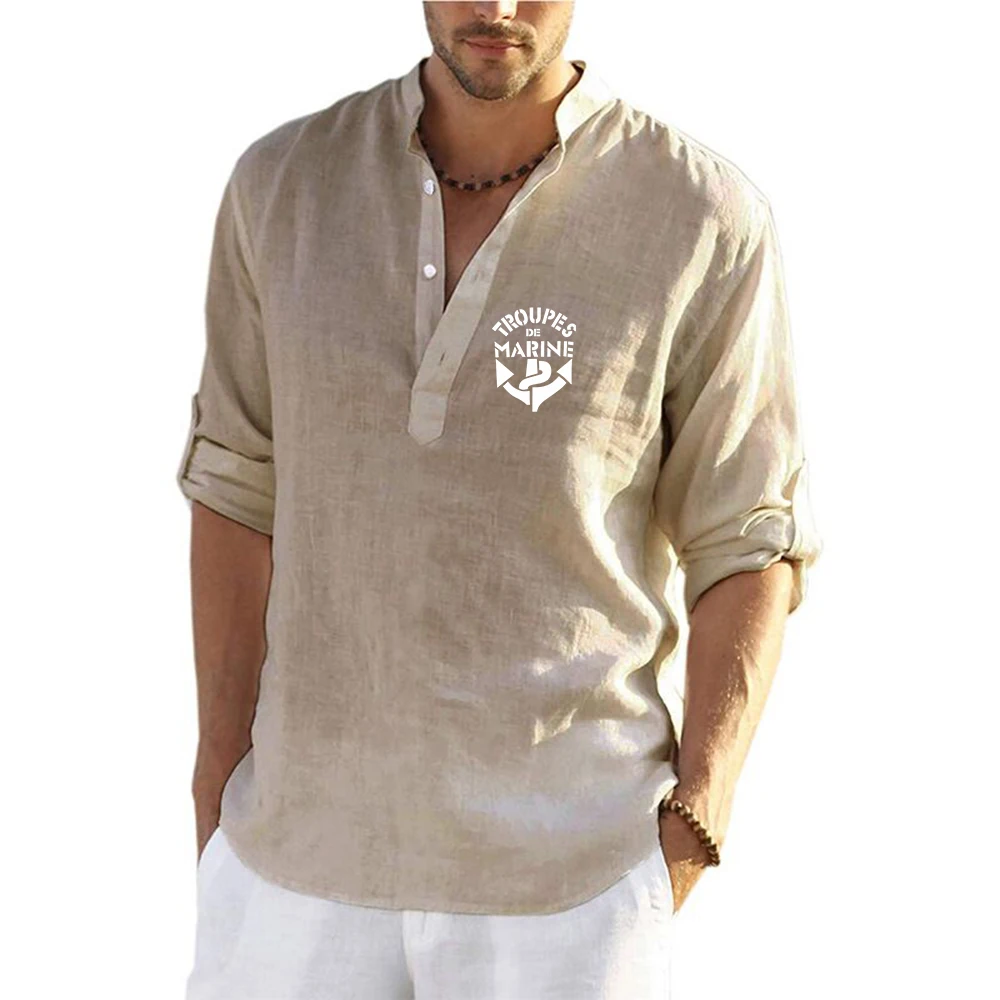 France Marine Troops French Colonial Troops Logo Print Men's Sport Cool-Comfort 2026 Summer New Breathable Long Sleeved Shirt