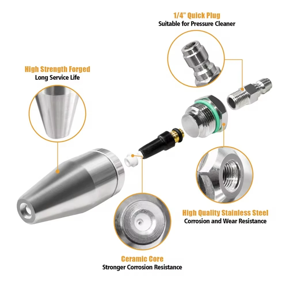 Turbo Nozzle for Pressure Washer Rotating for Hot and Cold Water With 1/4 Quick Connect 7 Nozzle Tips And Holder 4000 PSI