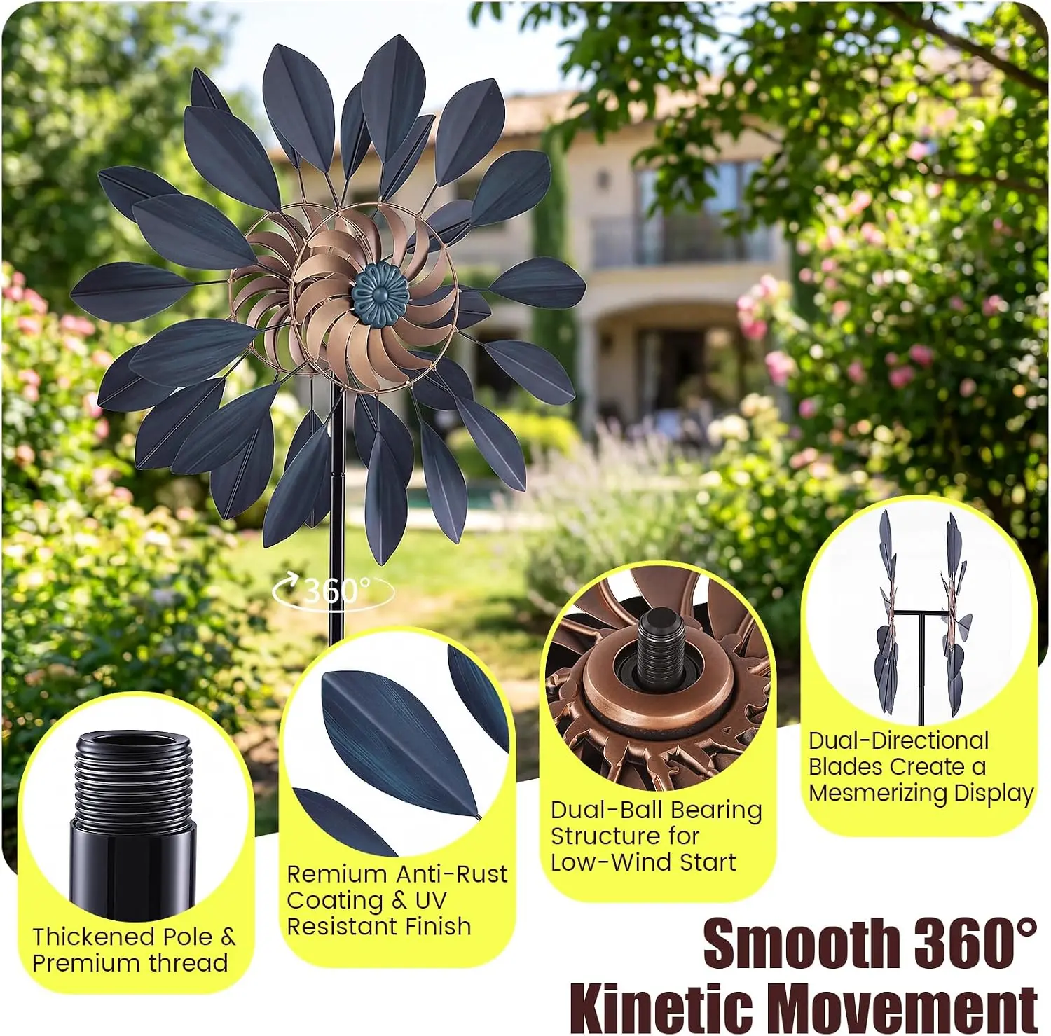 Wind Spinners Outdoor 84in Metal 360° Dual Direction Yard Garden Art Decor