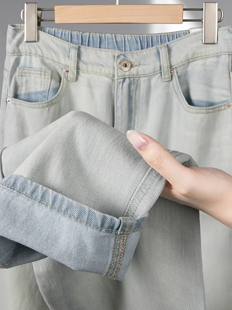 

American Sle Waed Denim Jeans Men's Loose Straight Leg Casual Long Trousers Breathable Cotton Lyocell Fiber Jeans