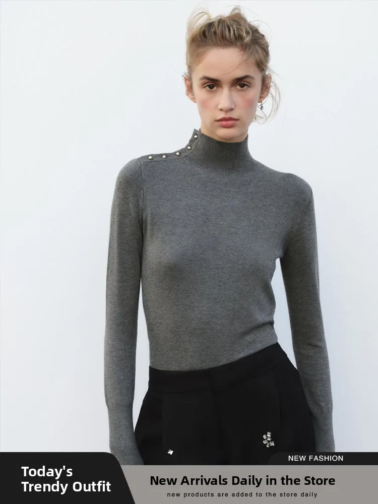 

Новое осеннее поступление, женский базовый вязаный свитер на мягких пуговицах, повседневный крой, длинный воротник-стойка, обычная длина