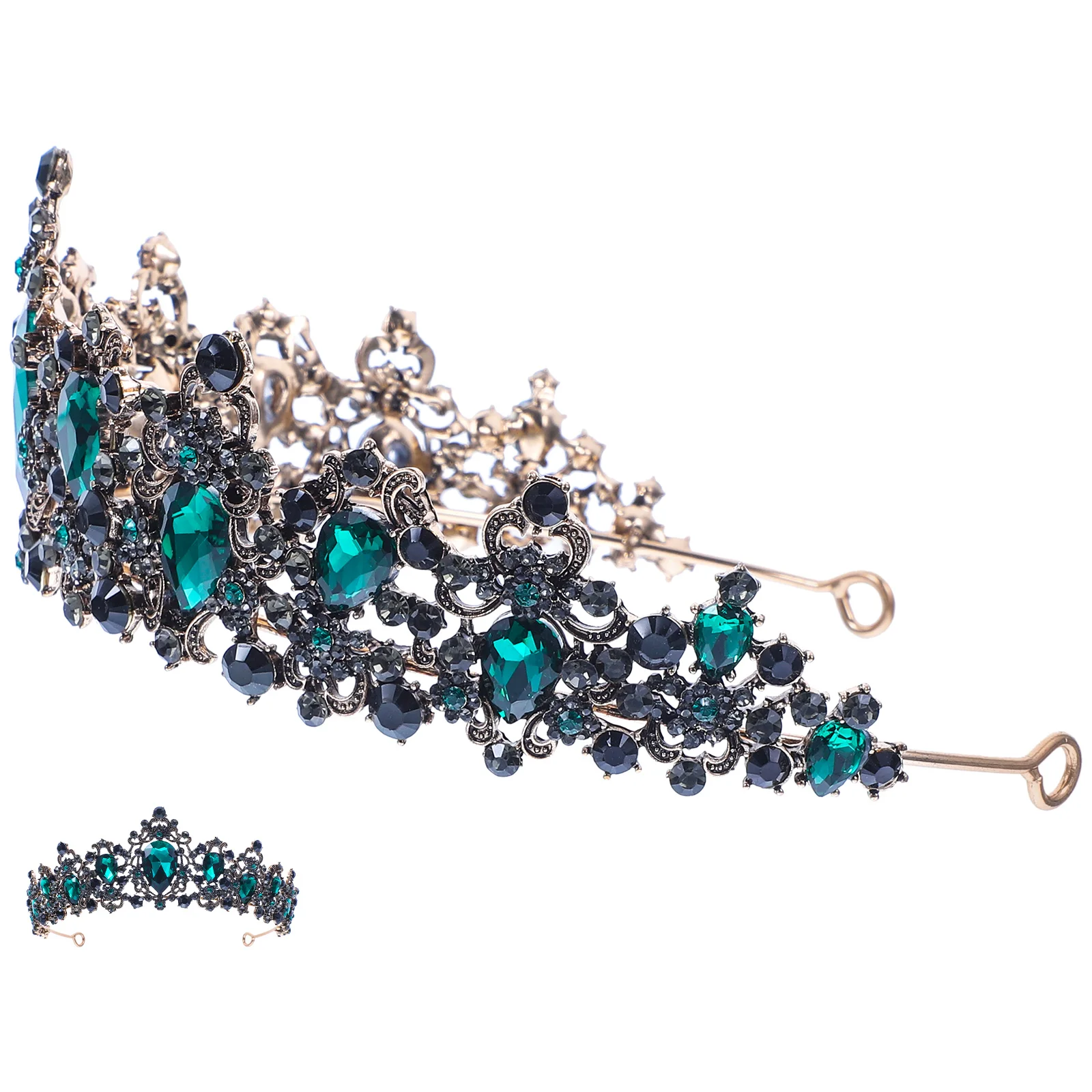 

Emerald Crown Rhinestone Retro Large Classic Women Wedding Engagement Hair Accessories Green Gemstone Durability Brightness