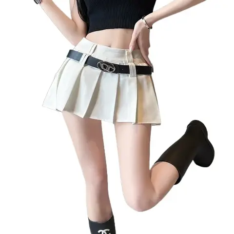 Sommarkjol med hög midja, bantning, vit veckad kjol för kvinnor, kort A-linjeformad, anti-exponering, petite kjol, moderiktiga dambyxor 10 best sales Maxi Mall - №6