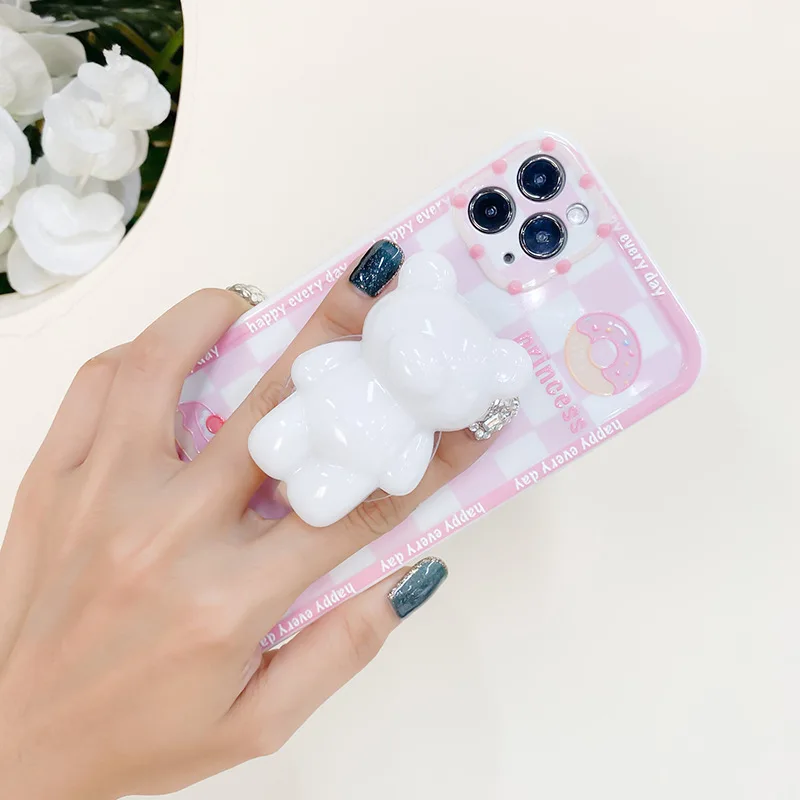 Держатель подушки безопасности, простой однотонный мобильный медведь с героями мультфильмов, портативный и компактный, с пряжкой для селфи, креативный держатель кронштейна