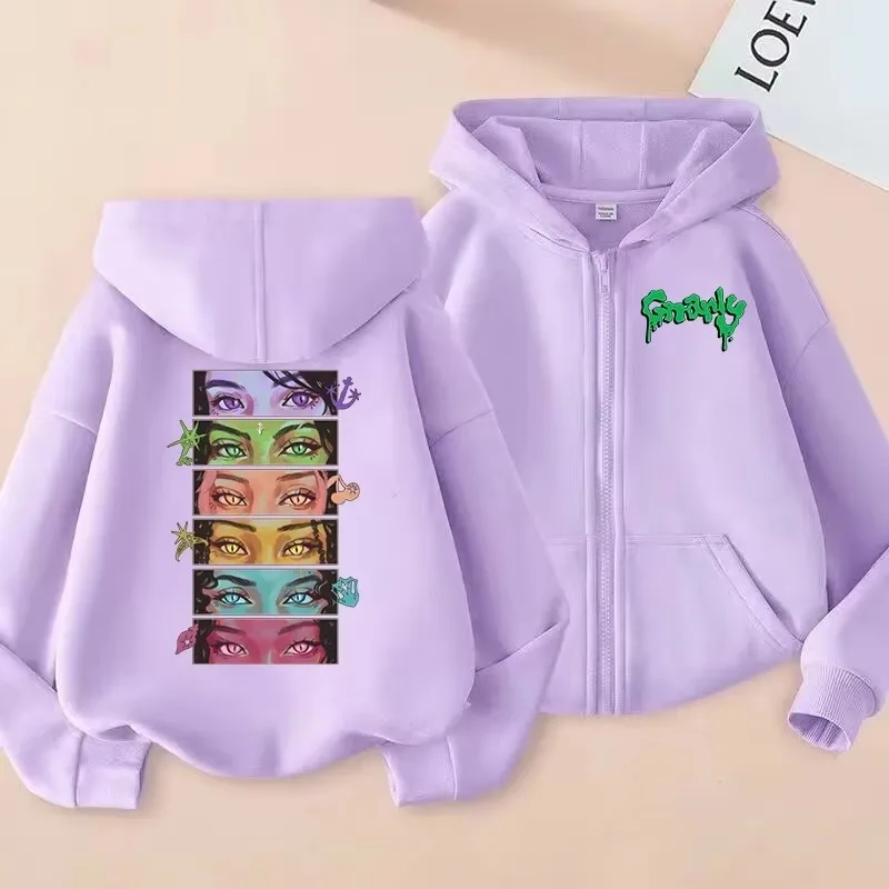 Girls Zip Up Hoodie Katseye Graphic Print Hooded Sweatshirt Kids Long Sleeve Jacket Pocket Loose Y2K Streetwear Children Top