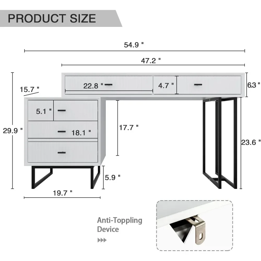 Vanity Desk with 3-Color Touch Screen Lighted Mirror, 5 Drawers, Lights, Large Modern Makeup Vanity Table Set