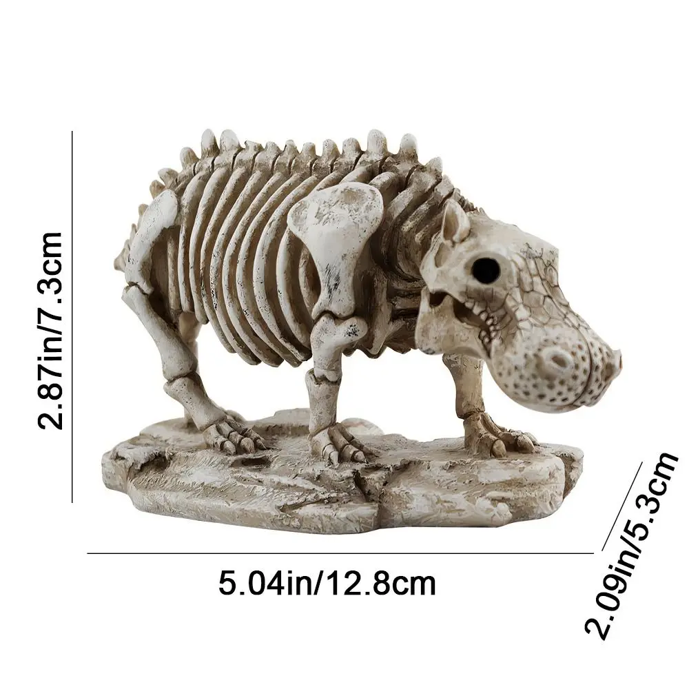 Funny Resin Hippo Shape Skeletons Figurines Small Decorative Skeleton Hippo Statue Realistic Simulation Animal Sculpture Desk
