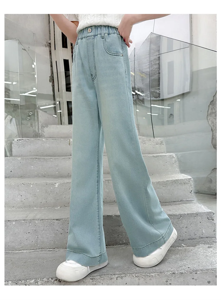Sommerliche, weiche Lyocell-Jeans für Mädchen, ausgestellter Schnitt, dünne Bootcut-Jeans, Denim-Hose für Teenager, Kinder-Tencel-Jeans mit Schleife. – Detail 2