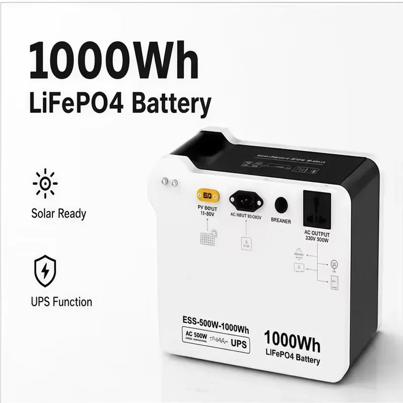 500W 1000Wh MPPT Portable Solar Generator LiFePO4 Battery Pack Pure Sine Wave Inverter Emergency Power Supply for Camping