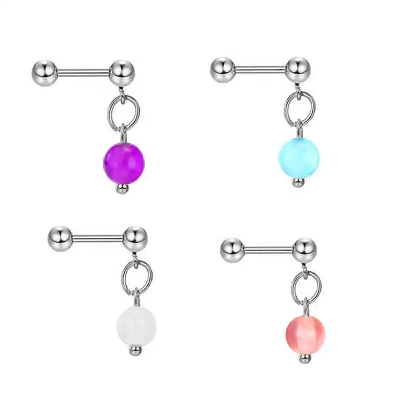 

Surgical Steel Ear Tragus Cartilage Piercing Dangle Chain Earring Conch Ear Stud Helix Piercing Body Jewelry 4 color Bead Ear Pi