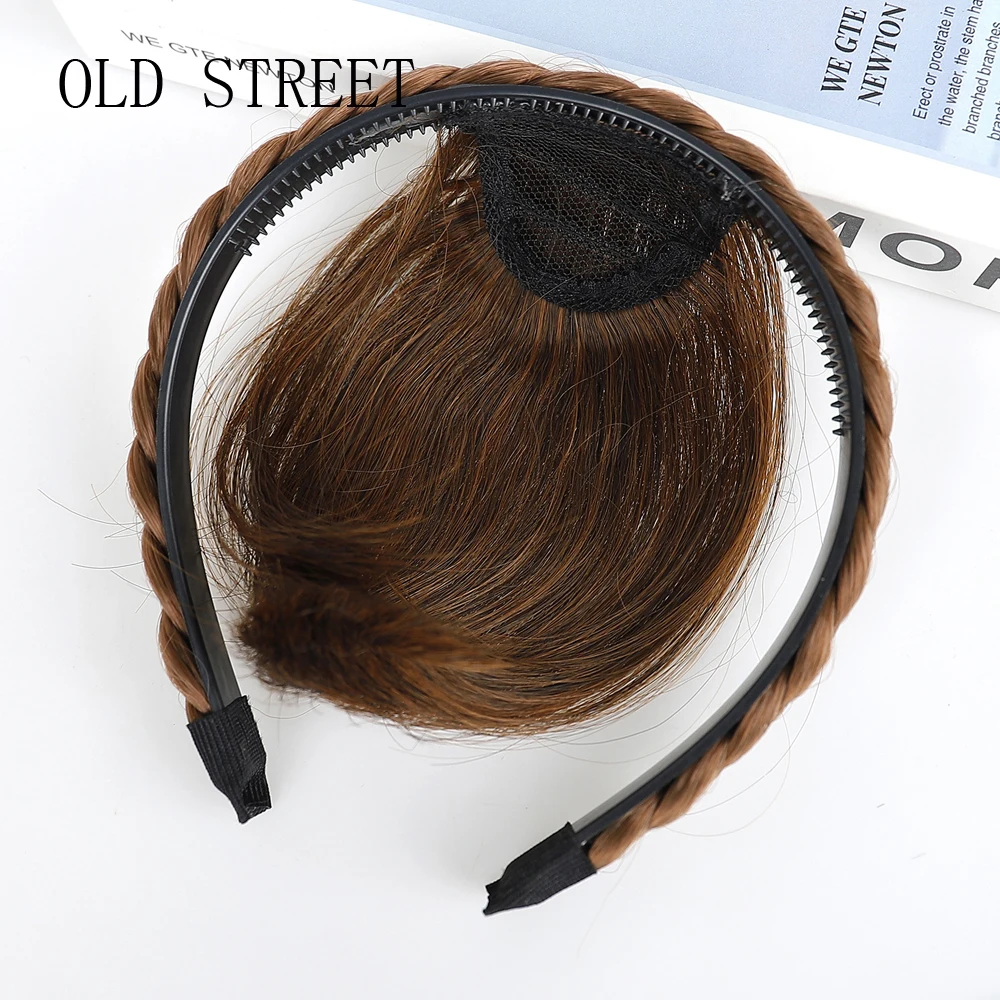 Synthetic Twist Braid Headband Hairpieces With Fringe Bangs Heat Resistant Hair Wig Extensions For Women Girls Hair Accessories