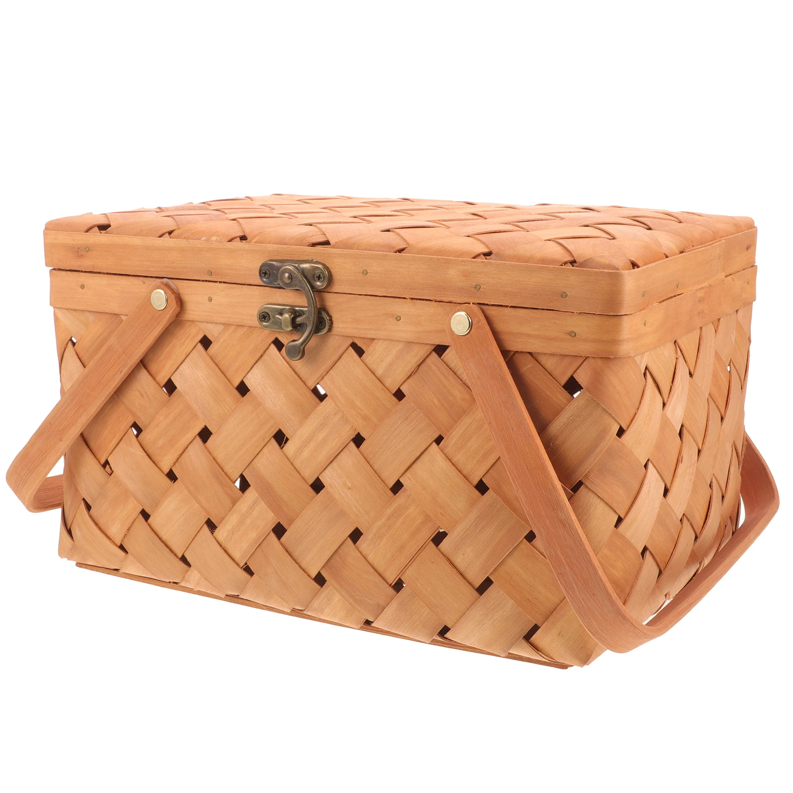 

Rustic Woven Picnic Basket 32x22x18CM Storage Home Decor Fruit Snack Container Sturdy Handle Easy Carry Multi Function Household