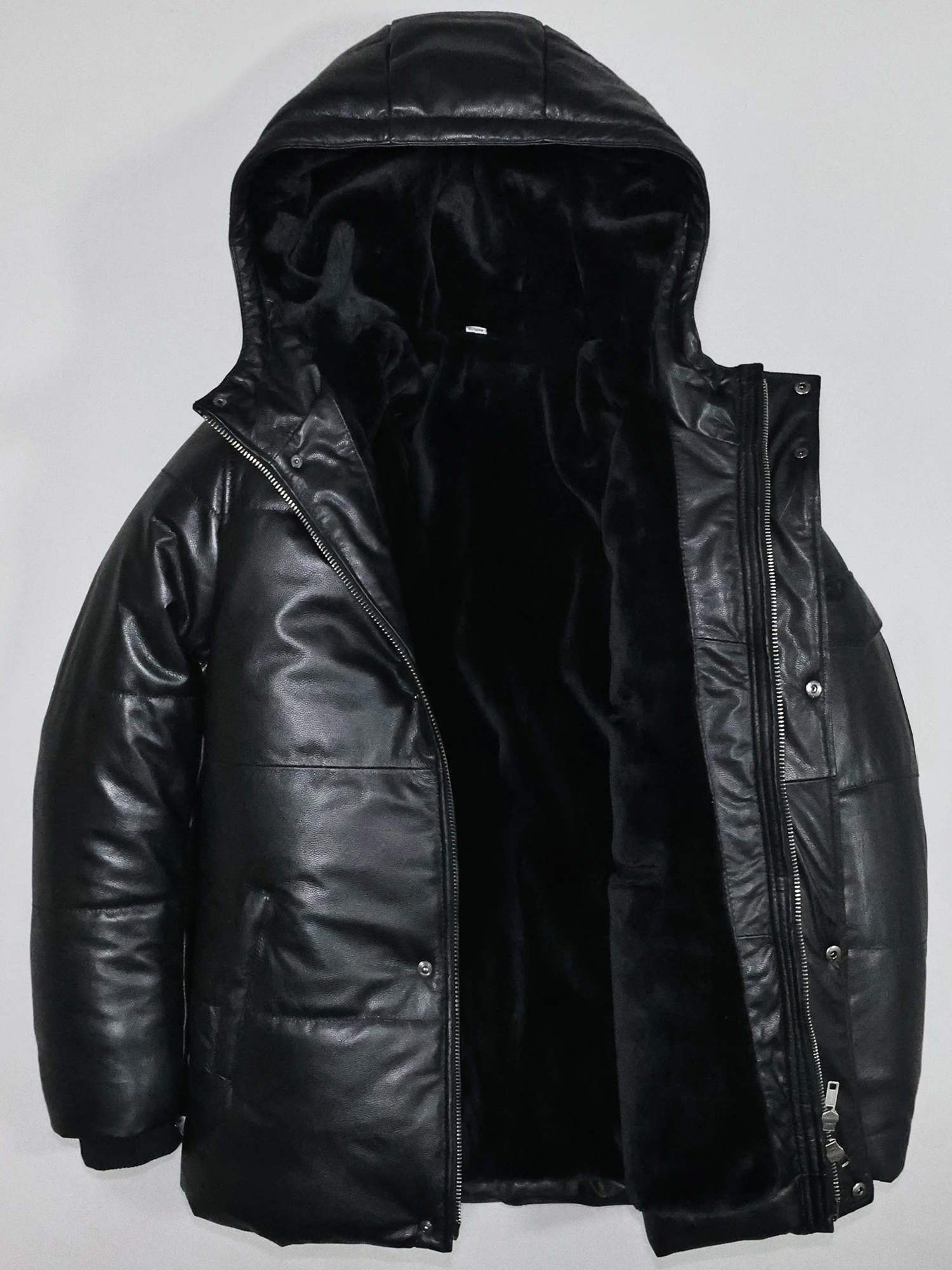 

Утепленная мужская куртка из натуральной воловьей кожи с капюшоном, приталенная, повседневная, деловая, зимняя, морозостойкая, утепленная куртка-пуховик