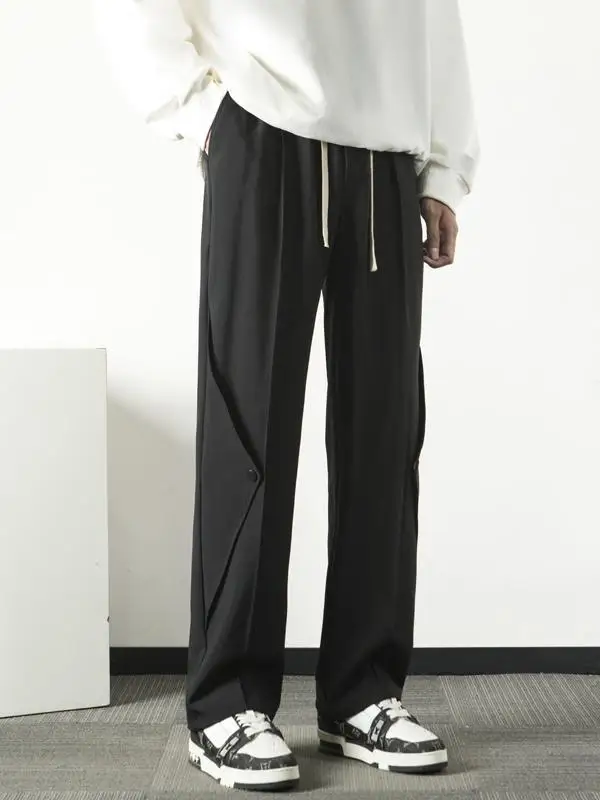 

Мужские повседневные брюки с широкими штанинами, весенне-осенние, легкие, струящиеся, прямого кроя, модные, длинные