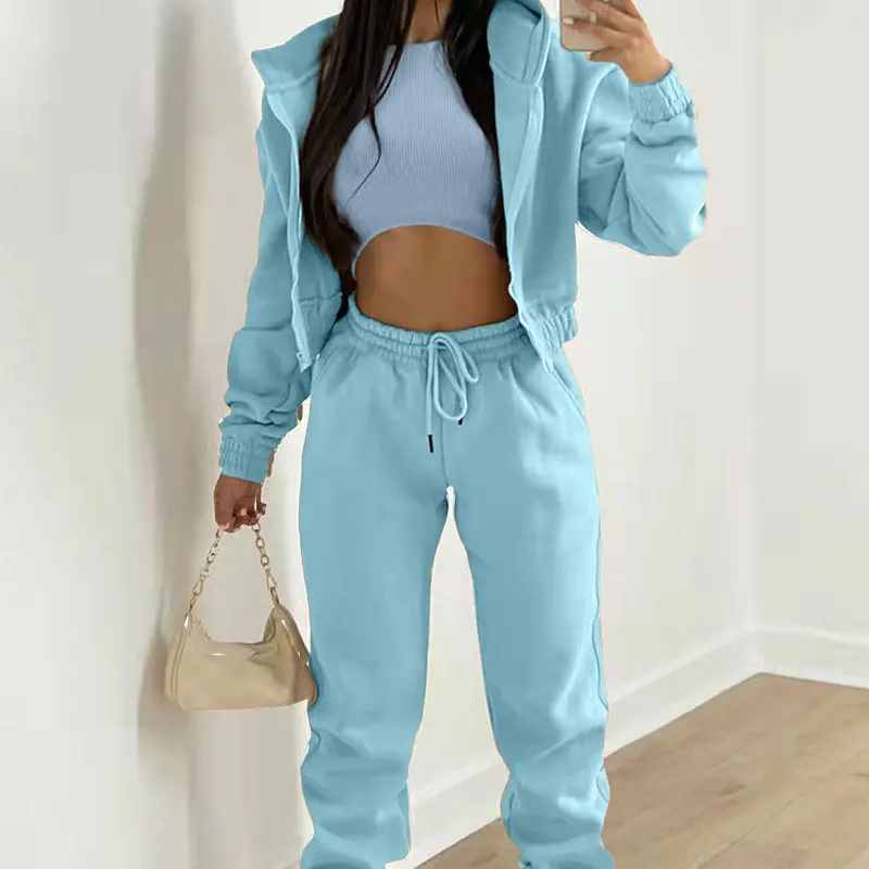 2024 Women 3 Piece Set Outfits Autumn Women\'s Tracksuit Zipper Top Pants Casual +Vest Sport Suit Winter 3 Piece Woman Set