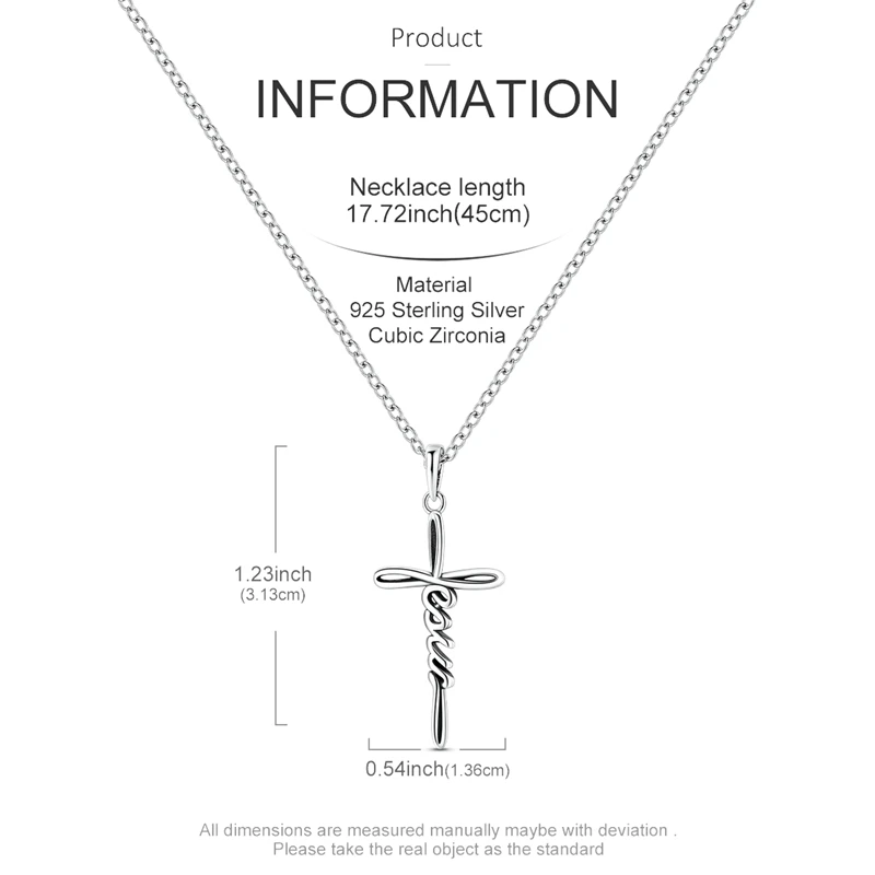 Original 925 Sterling Silver Jesus Letter Sword Shaped Cross Necklace For Women Men Simple Design Sense Jewelry Gift
