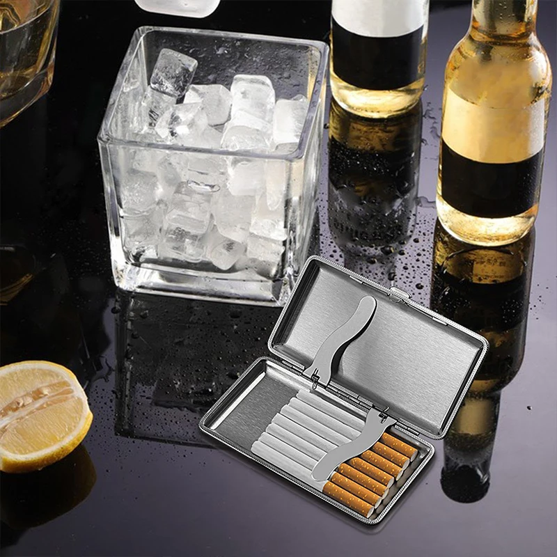 Cigarette Box Holder, Slim Portable Pocket Box Holds 14 Cigars, Metal Frame PU Leather Container Expandable Cigarette Holder